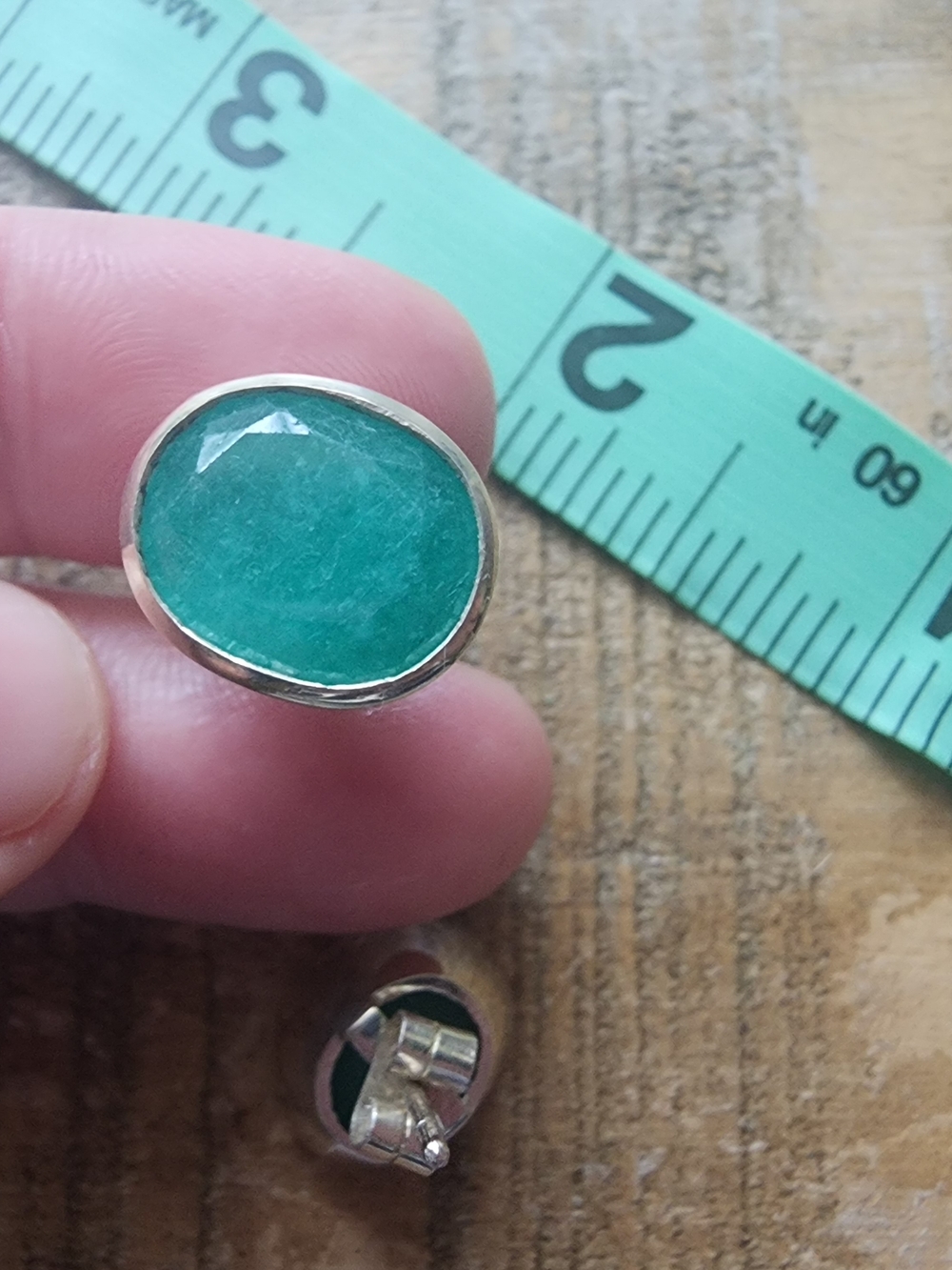 Green Gemstone Stud Earrings - Silver Setting